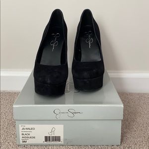 Black suede Jessica Simpson platforms